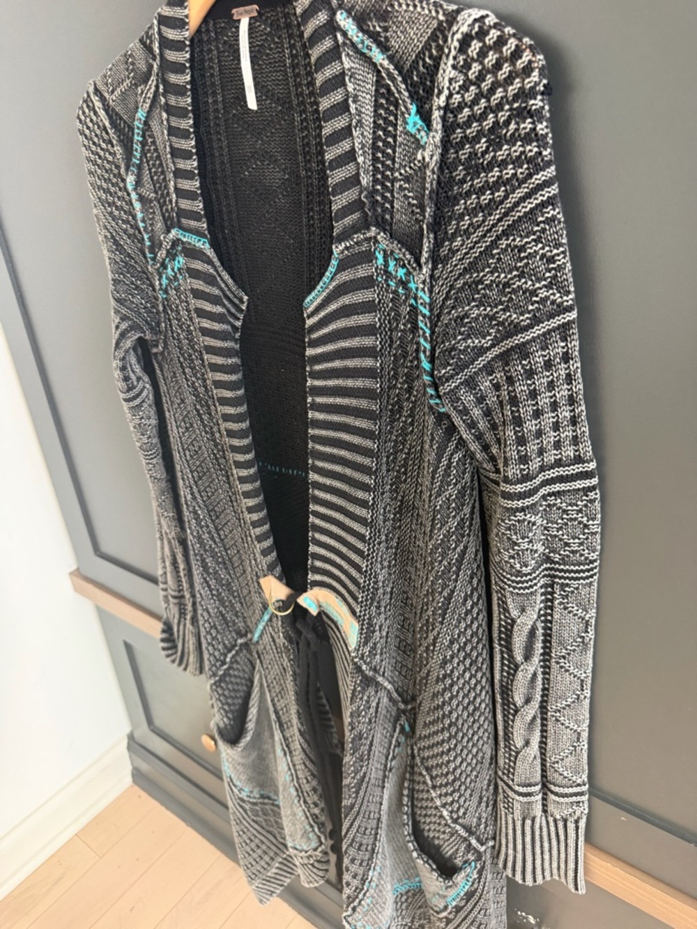 Free People All Washed Out Asymmetric Cardigan Sweater black | XS
